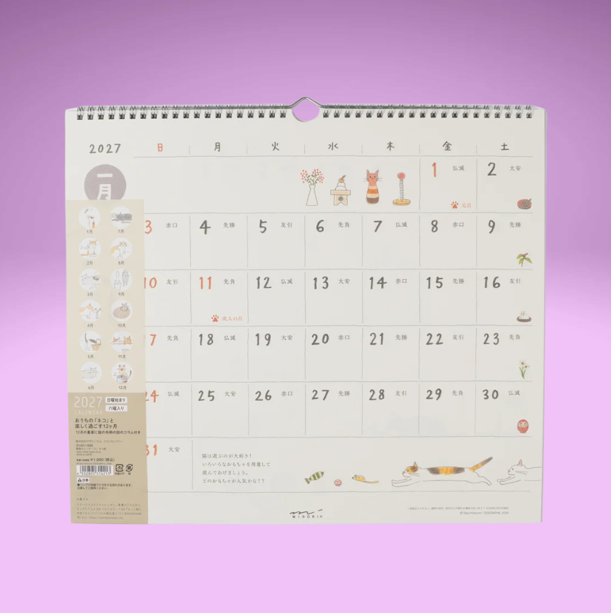 2027 Wall Hanging Calendar - Cat
