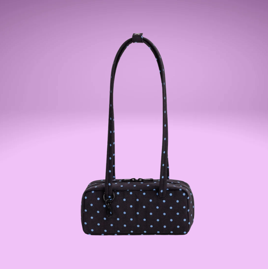 Small Nylon Bowler Bag - Black and Sky Blue Micro Dot