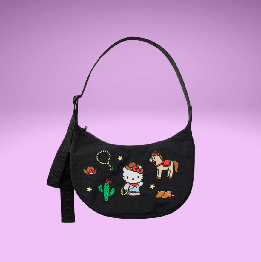 Embroidered HelloKitty Western Medium Nylon Crescent Bag