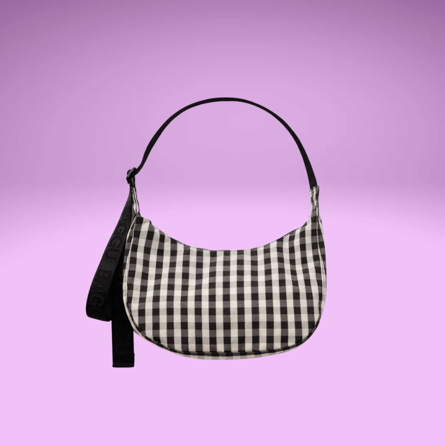 Medium Nylon Crescent - Black and Cream Gingham
