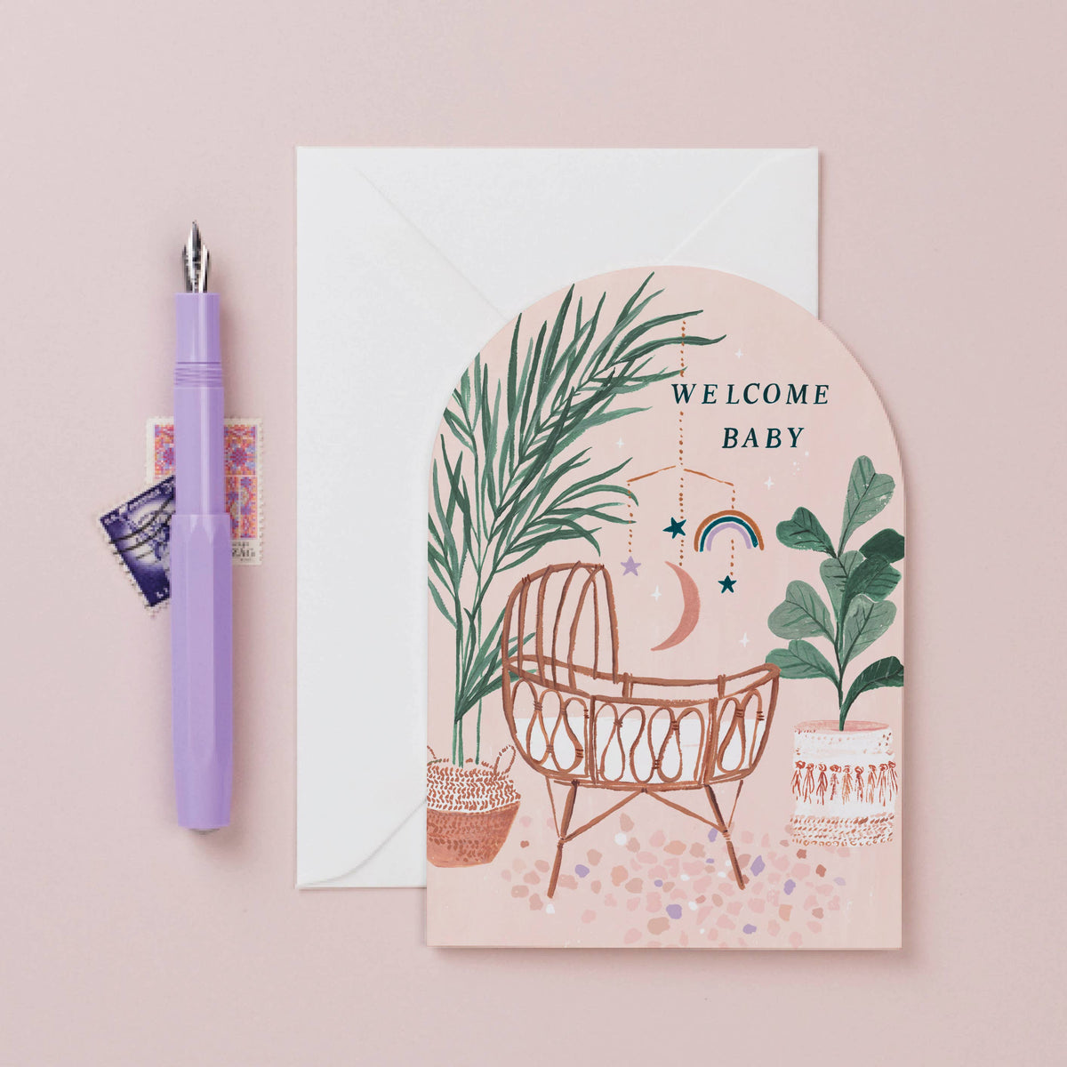 Welcome Baby Rattan Crib Card