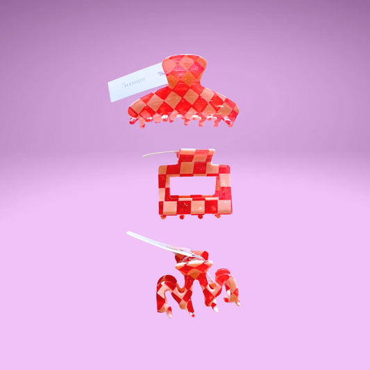 Red Checker Hair Clips