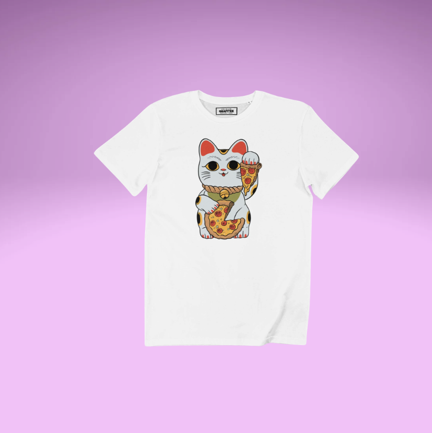 Maneki Neko and Pizza T-Shirt