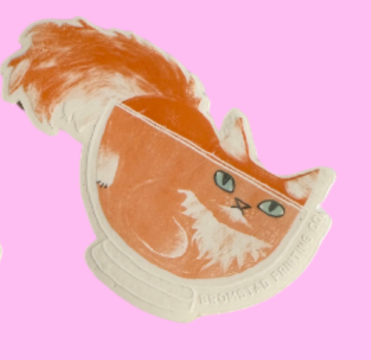 Orange Cat in Bowl Die-Cut Sticker (Bromstad)