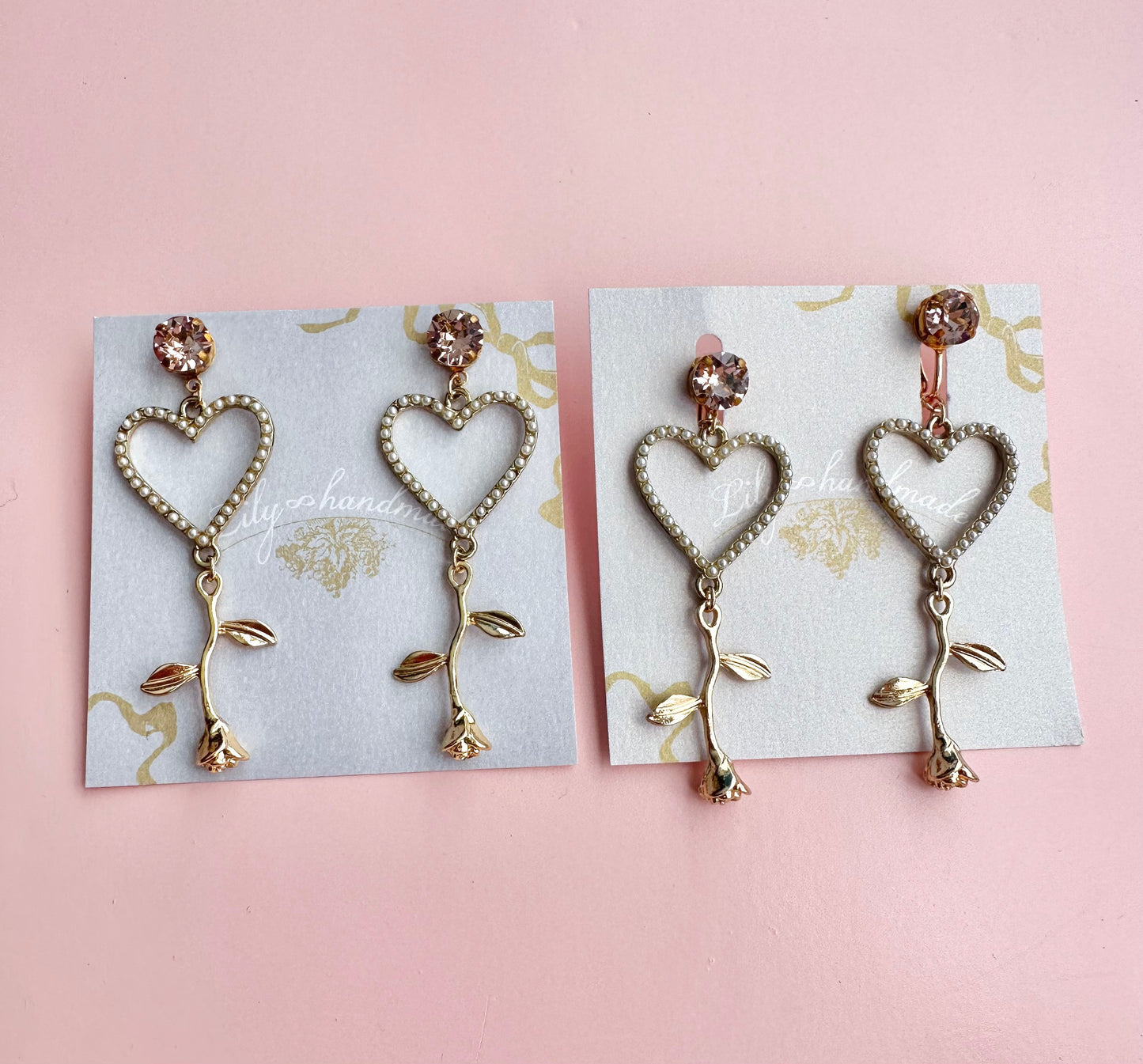 Heart and Rose Earrings