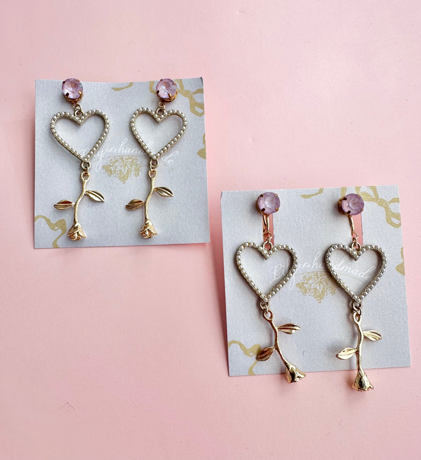 Heart and Rose Earrings