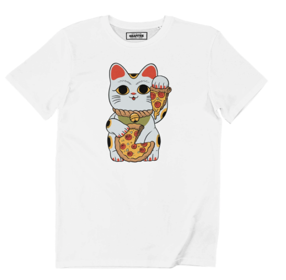 Maneki Neko and Pizza T-Shirt
