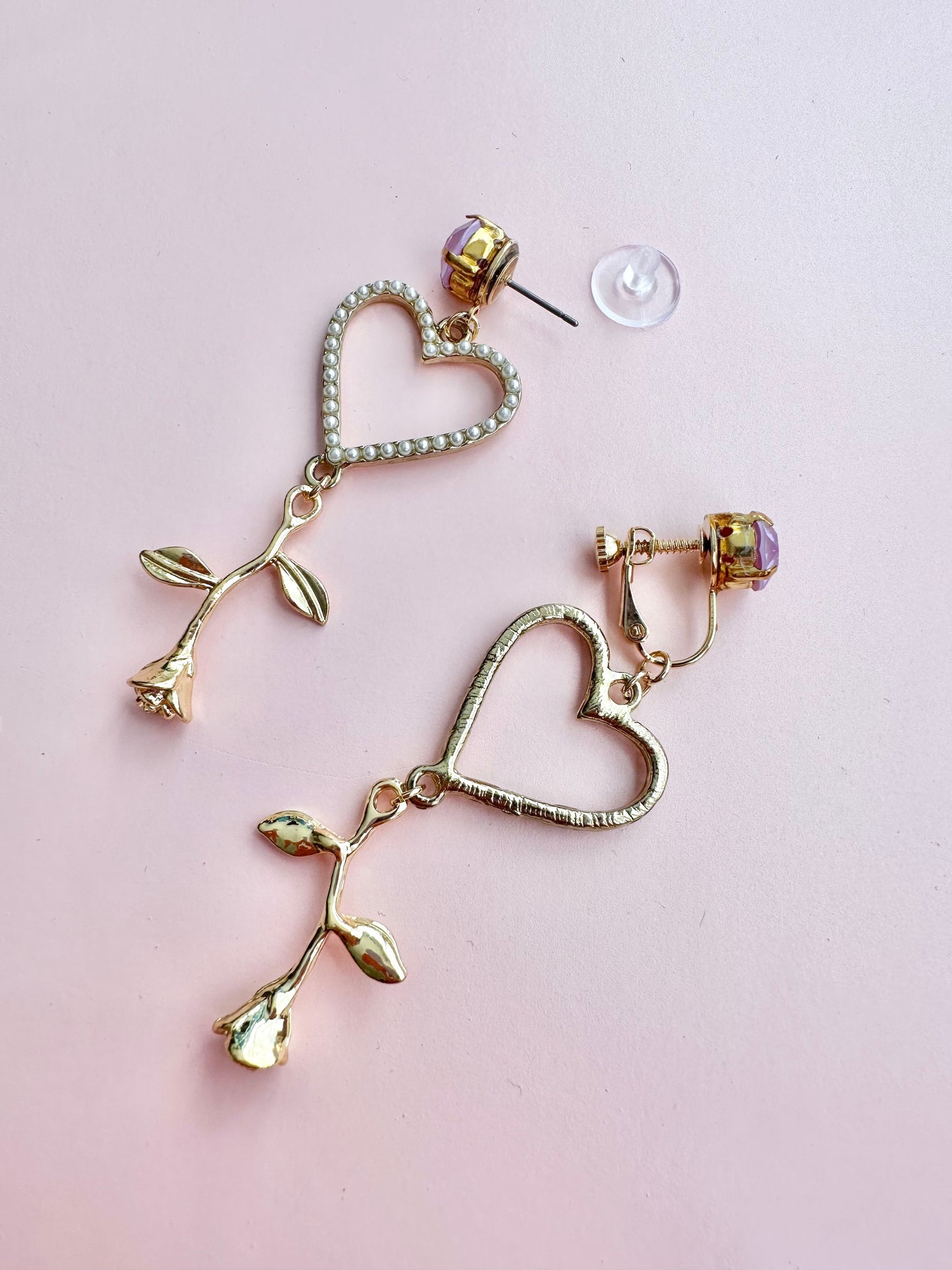Heart and Rose Earrings