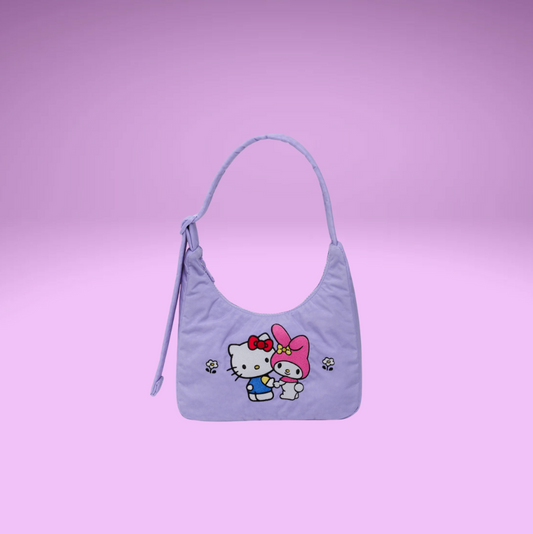 Mini Nylon Shoulder Bag - Embroidered Hello Kitty & My Melody