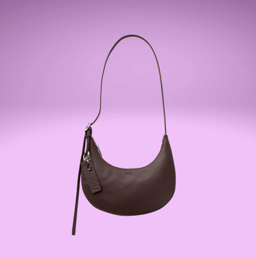 Small Recycled Leather Flat Crescent - Brown