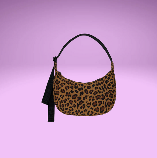 Leopard Medium Nylon Crescent Bag