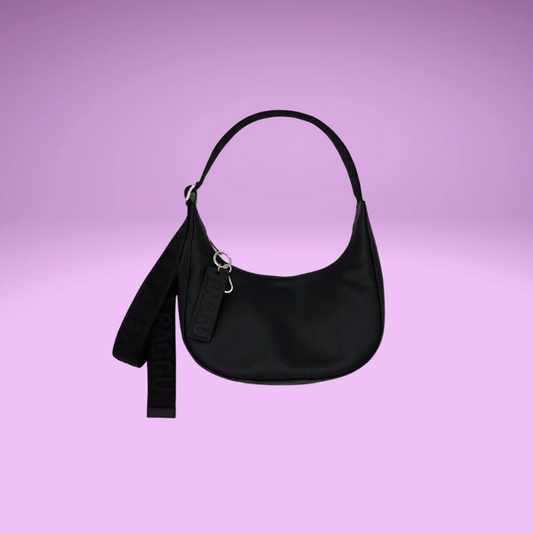Medium Black Recycled Leather Crescent Baggu