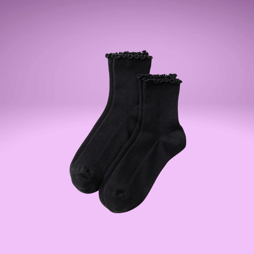 Lettuce Edge Sock Set of 2 - Black