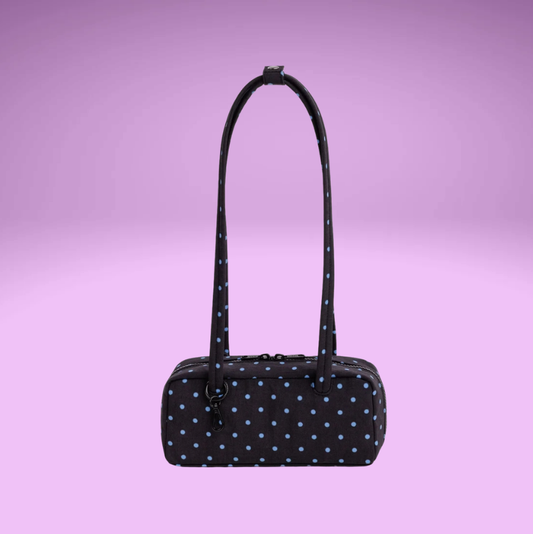 Small Nylon Bowler Bag - Black and Sky Blue Micro Dot
