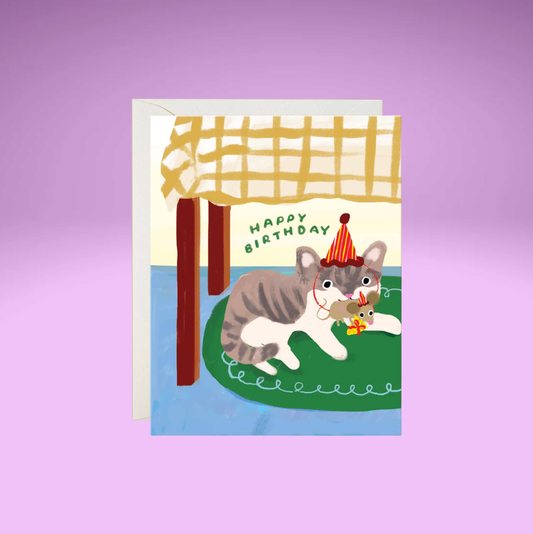 Cat Mouse Cheese Birthday Card