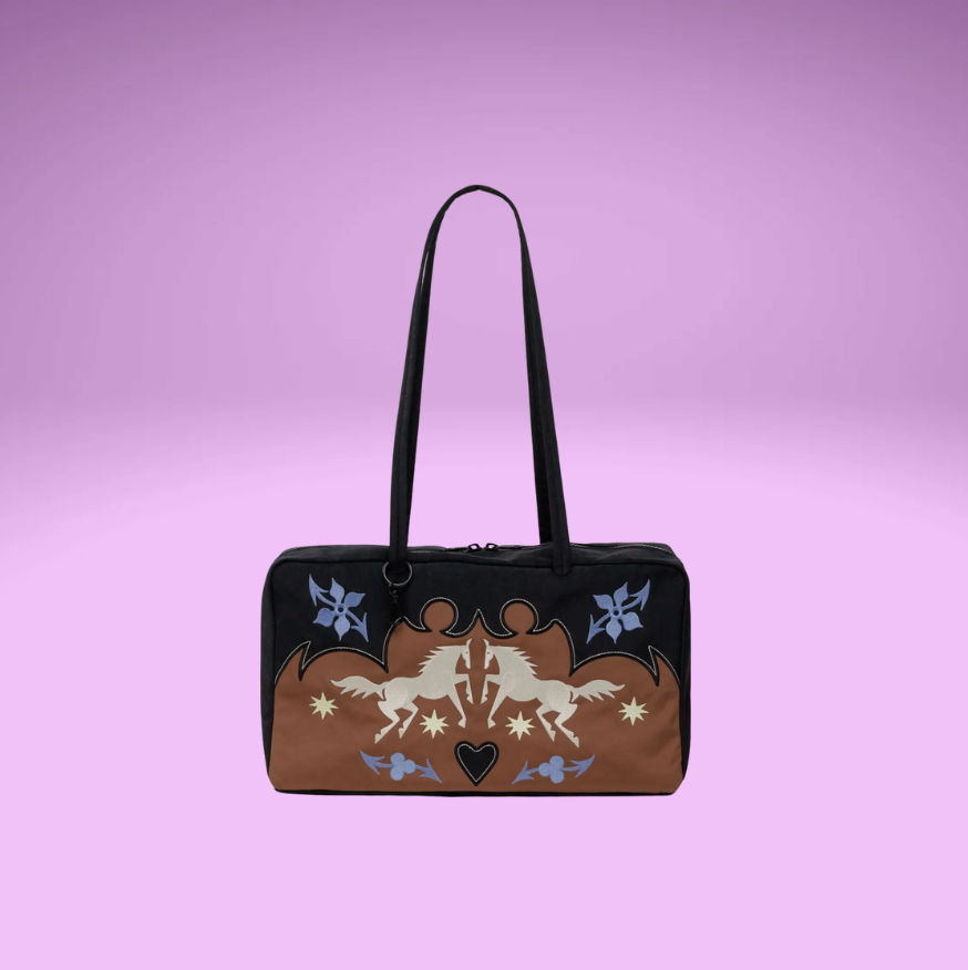 Medium Nylon Bowler Bag - Western Appliqué