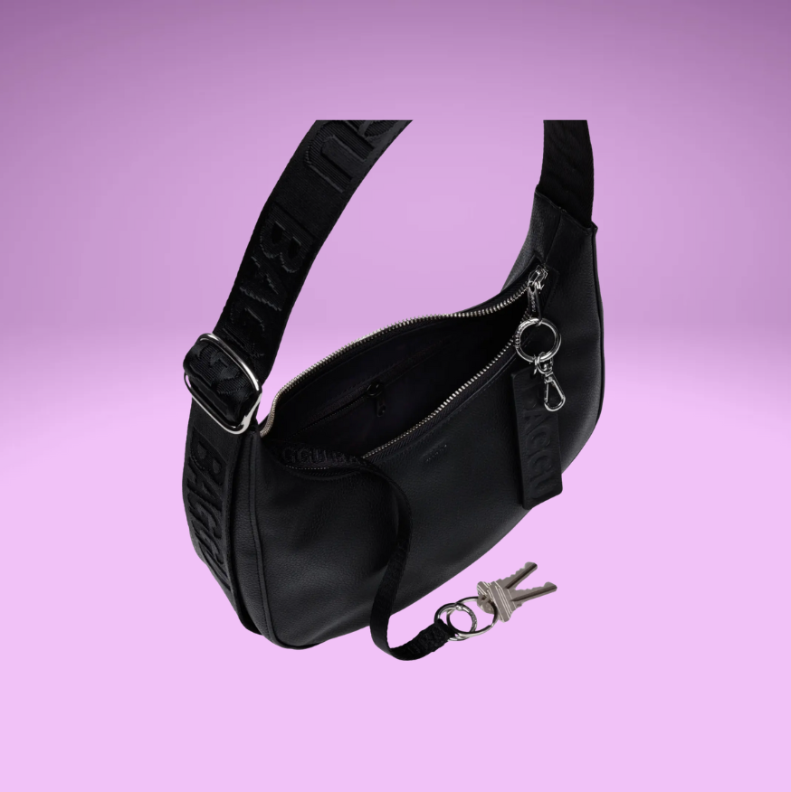 Medium Black Recycled Leather Crescent Baggu