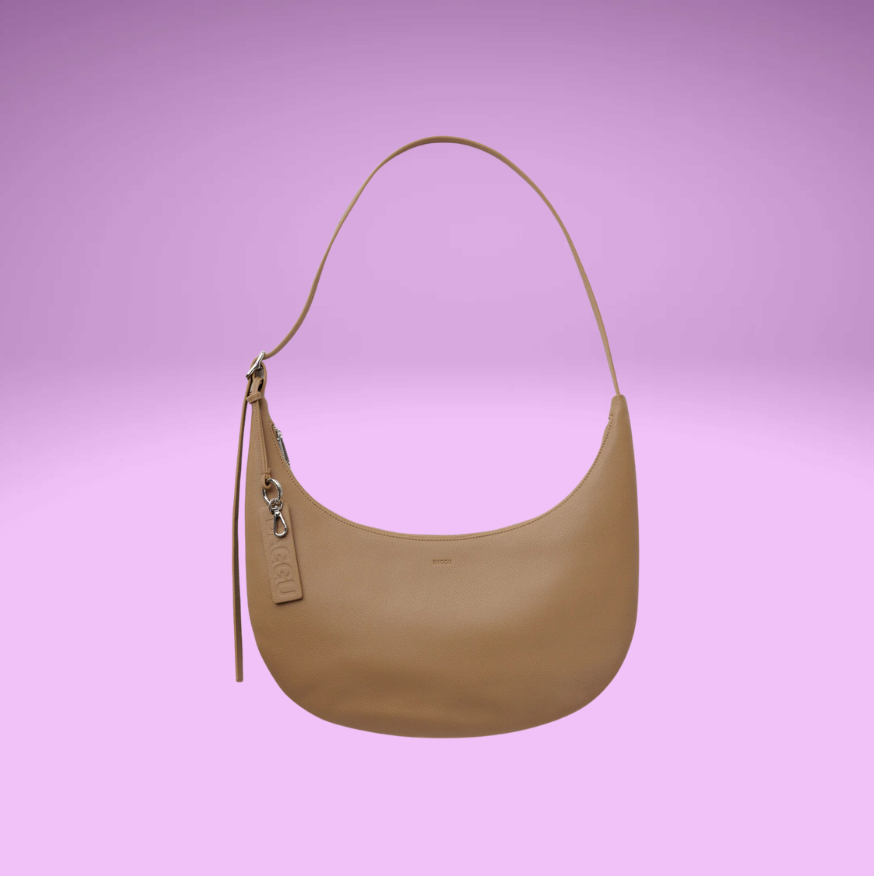 Medium Recycled Leather Flat Crescent - Dune