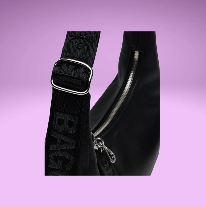 Medium Black Recycled Leather Crescent Baggu