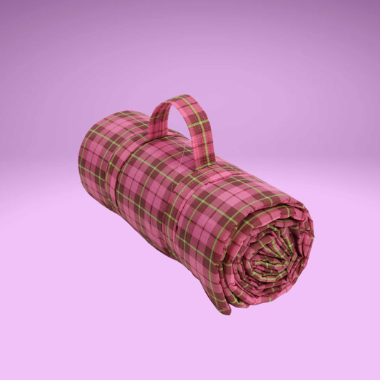 Puffy Picnic Blanket - Azalea Pink Tartan