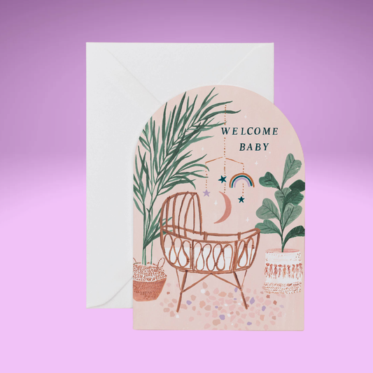 Welcome Baby Rattan Crib Card