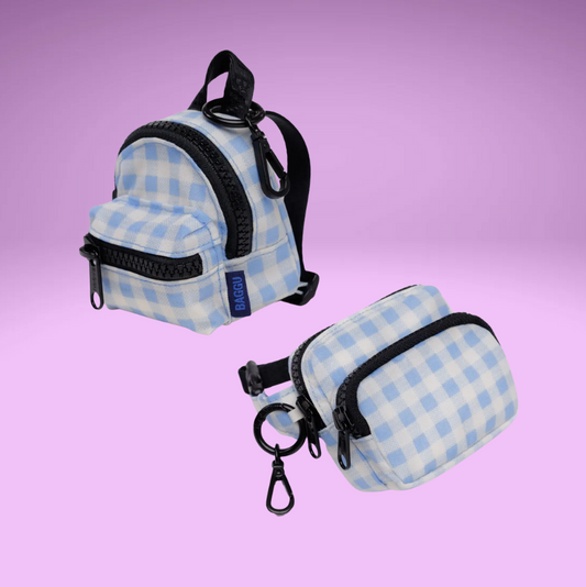 Light Blue Gingham Backpack Charm